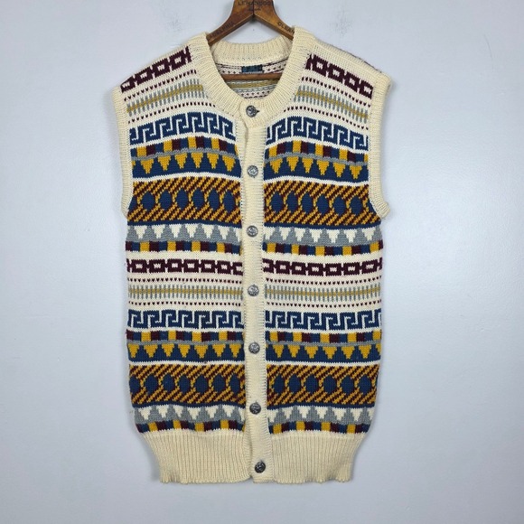 Dale of Norway Wool Vest Nordic Fair Isle Mens Size 48 Vintage Button Up - Picture 1 of 6